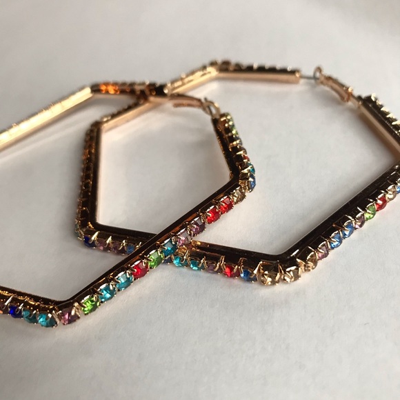 Jewelry - Oversized Rhinestone Hexagon Hoops